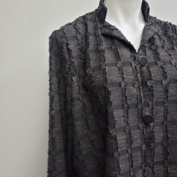 De Taille Black Brown Tunic Size XL Woven Block Textured
Linen Tweed Fringe - Picture 12 of 12